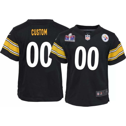 Custom Pittsburgh Steelers Super Bowl LVIII Youth Home Game Player Jersey – Black – Replica