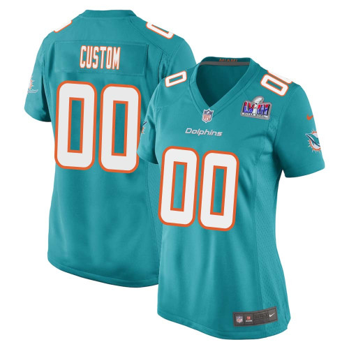 Custom Miami Dolphins Super Bowl LVIII Home Game Player Limited Jersey for Women – Aqua – Replica