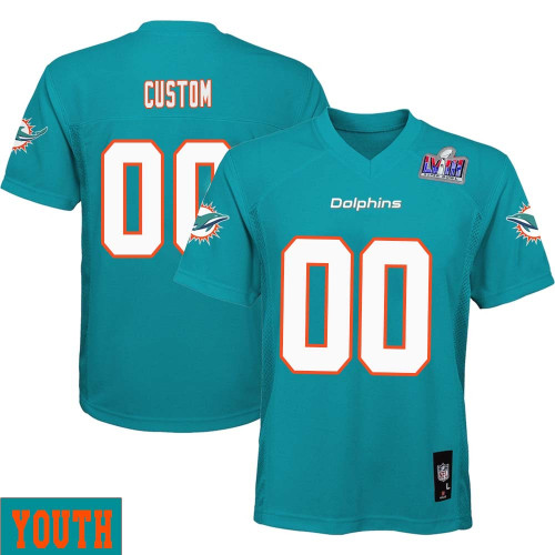 Custom Miami Dolphins Super Bowl LVIII Home Game Player Limited Jersey for Youth – Aqua – Replica