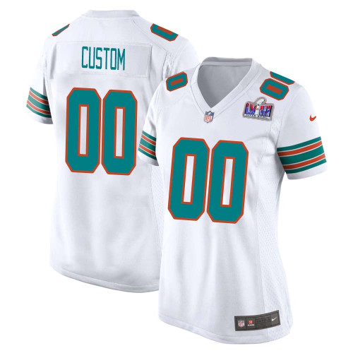 Custom Miami Dolphins Super Bowl LVIII Alternate Game Player Limited Jersey for Women – White – Replica