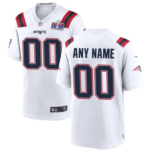 Men Custom White New England Patriots Super Bowl LVIII Away Vapor Limited Jersey – Replica