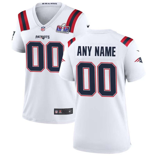 Women Custom White New England Patriots Super Bowl LVIII Away Vapor Limited Jersey – Replica