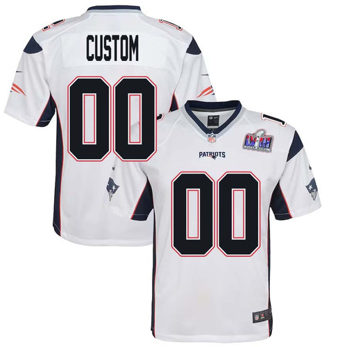 Youth Custom White New England Patriots Super Bowl LVIII Away Vapor Limited Jersey – Replica