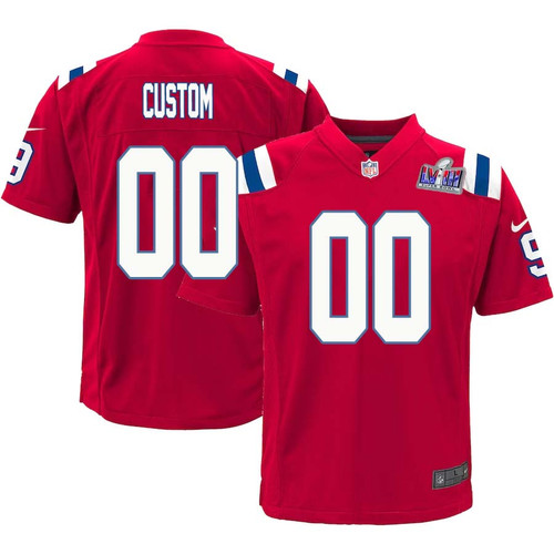 Youth Red New England Patriots Super Bowl LVIII Alternate Custom Jersey – Replica