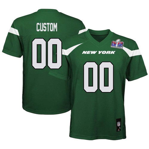 Custom New York Jets Super Bowl LVIII Home Game Jersey – Gotham Green for Youth – Replica