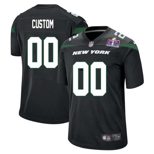 Custom New York Jets Super Bowl LVIII Game Alternate Jersey – Stealth Black for Mens – Replica