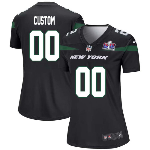 Custom New York Jets Super Bowl LVIII Game Alternate Jersey – Stealth Black for Women – Replica