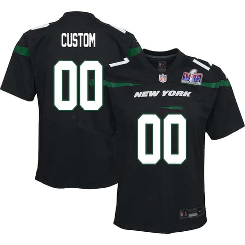 Custom New York Jets Super Bowl LVIII Game Alternate Jersey – Stealth Black for Youth – Replica