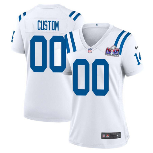 Women Custom White Indianapolis Colts Super Bowl LVIII Away Game Player Jersey – Replica