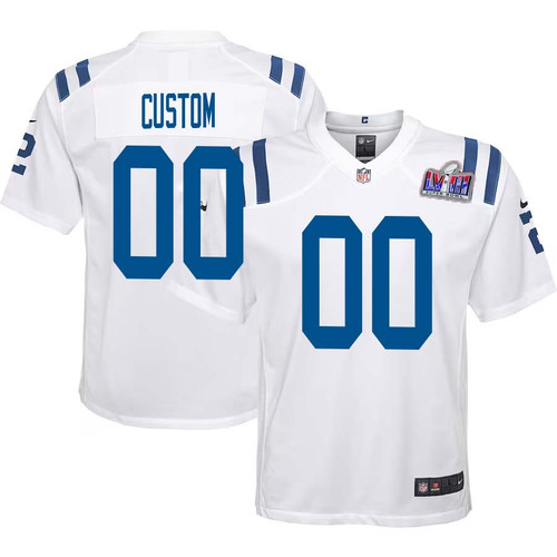 Youth Custom White Indianapolis Colts Super Bowl LVIII Away Game Player Jersey – Replica