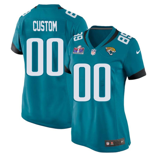 Women Custom Teal Jacksonville Jaguars Super Bowl LVIII Home Game Jersey – Replica