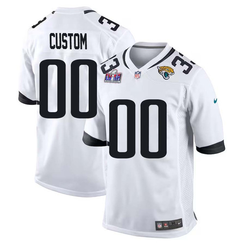 Men Custom White Jacksonville Jaguars Super Bowl LVIII Away Game Player Jersey – Replica