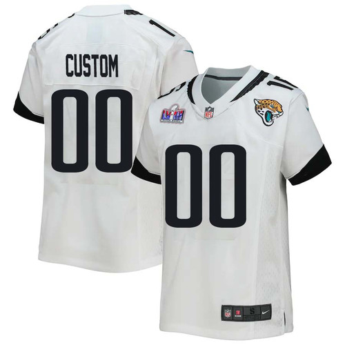 Youth Custom White Jacksonville Jaguars Super Bowl LVIII Away Game Player Jersey – Replica