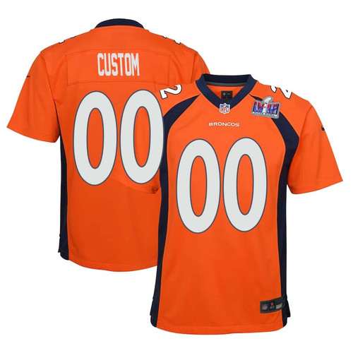 Custom Youth Denver Broncos Super Bowl LVIII Home Game Player Jersey – Orange – Replica