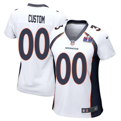 Custom Women Denver Broncos Super Bowl LVIII Game Jersey – White – Replica
