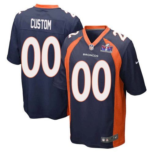 Custom Men Denver Broncos Super Bowl LVIII Alternate Game Player Jersey – Navy – Replica