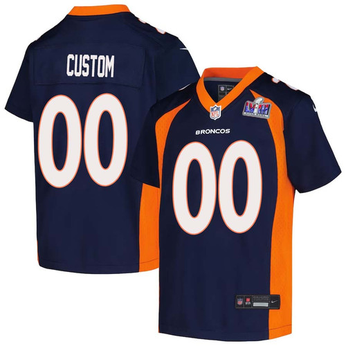 Custom Youth Denver Broncos Super Bowl LVIII Alternate Game Player Jersey – Navy – Replica