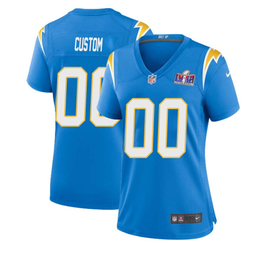 Custom Women Los Angeles Chargers Super Bowl LVIII Home Game Jersey – Powder Blue – Replica