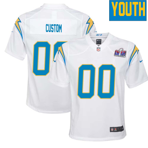 Youth Custom White Los Angeles Chargers Super Bowl LVIII Game Jersey – Replica