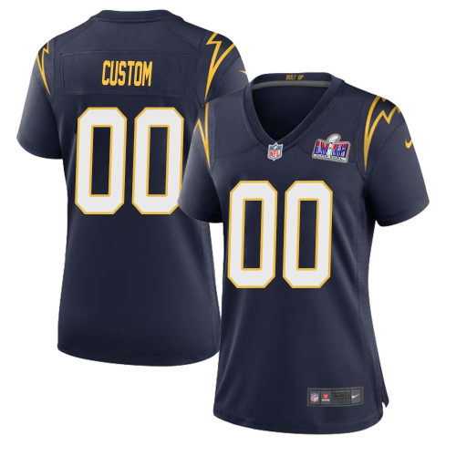 Custom Women Navy Los Angeles Chargers Super Bowl LVIII Alternate Game Jersey – Replica