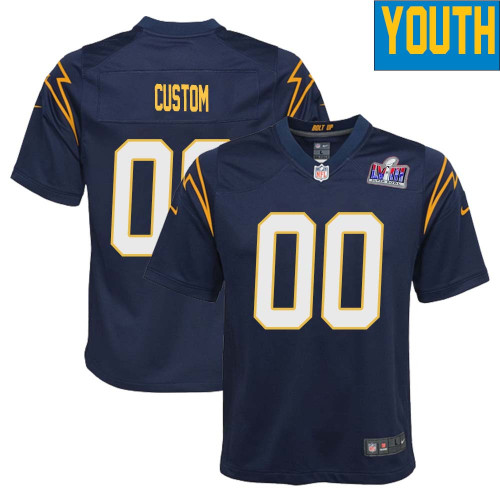 Custom Youth Navy Los Angeles Chargers Super Bowl LVIII Alternate Game Jersey – Replica