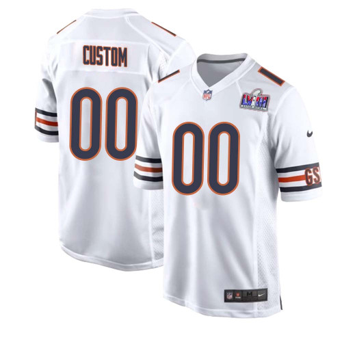 Men Custom White Chicago Bears Super Bowl LVIII Game Player Jersey – Replica