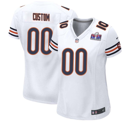 Women Custom White Chicago Bears Super Bowl LVIII Game Player Jersey – Replica