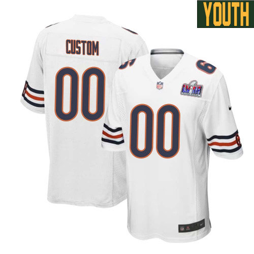 Youth Custom White Chicago Bears Super Bowl LVIII Game Player Jersey – Replica