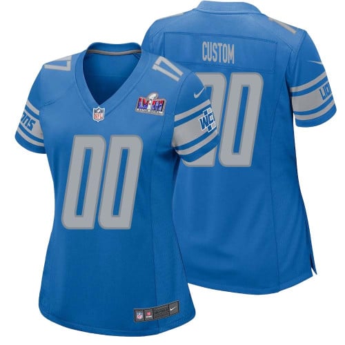 Women Custom Blue Detroit Lions Super Bowl LVIII Player Home Game Jersey – Replica