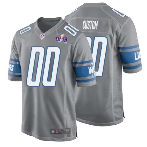 Men Custom Gray Detroit Lions Alternate Super Bowl LVIII Game Jersey – Replica
