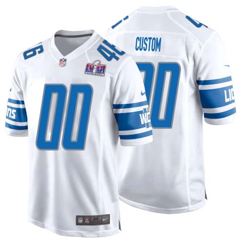 Men Custom White Detroit Lions Super Bowl LVIII Away Game Jersey – Replica