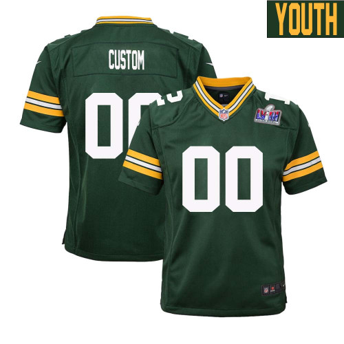 Custom Youth Green Bay Packers Super Bowl LVIII Home Game Jersey – Replica