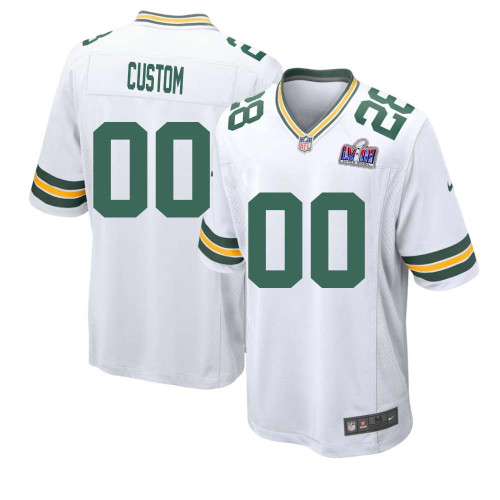 Custom Men Green Bay Packers Super Bowl LVIII Game Road Jersey White – Replica