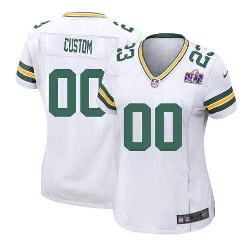 Custom Women Green Bay Packers Super Bowl LVIII Game Road Jersey White – Replica