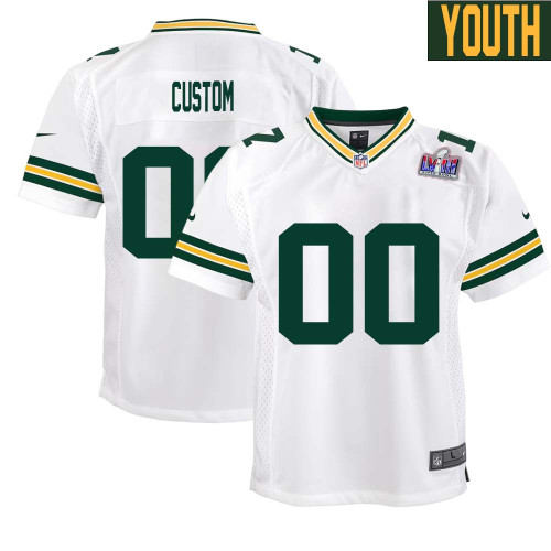 Custom Youth Green Bay Packers Super Bowl LVIII Game Road Jersey White – Replica