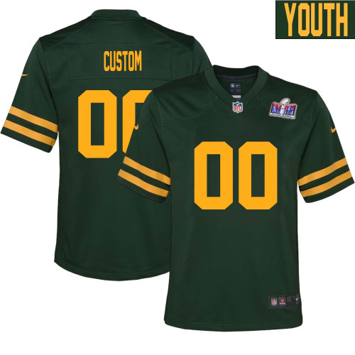 Custom Youth Green Bay Packers Super Bowl LVIII Alternate Custom Jersey Green – Replica