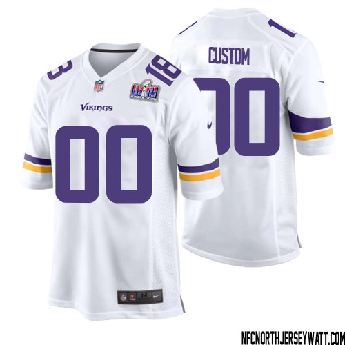 Men Custom White Minnesota Vikings Super Bowl LVIII Game Player Jersey – Replica