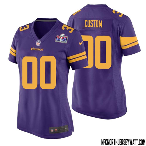 Women Custom Purple Minnesota Vikings Super Bowl LVIII Alternate Game Jersey – Replica