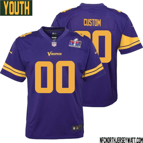 Youth Custom Purple Minnesota Vikings Super Bowl LVIII Alternate Game Jersey – Replica