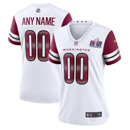 Custom Women Washington Commanders Super Bowl LVIII Away Game Custom Player Jersey – White – Replica