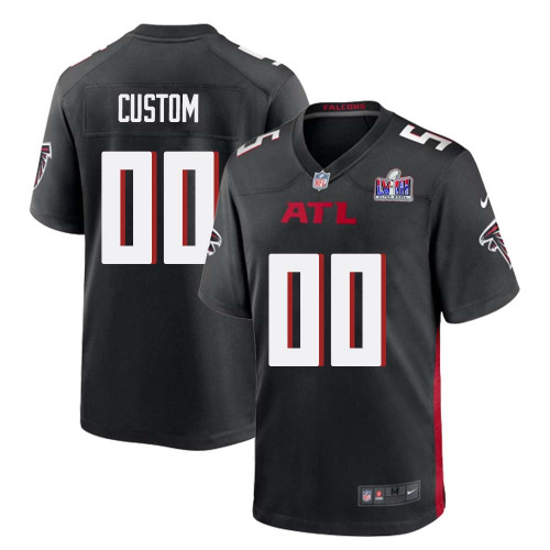 Custom Atlanta Falcons Super Bowl LVIII Home Game Jersey Black Mens – Replica