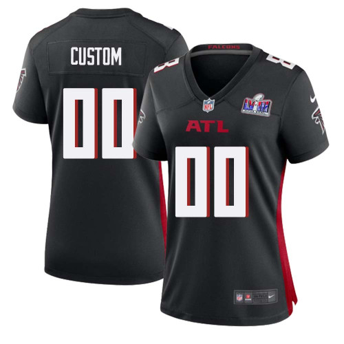 Custom Atlanta Falcons Super Bowl LVIII Home Game Jersey Black Women – Replica