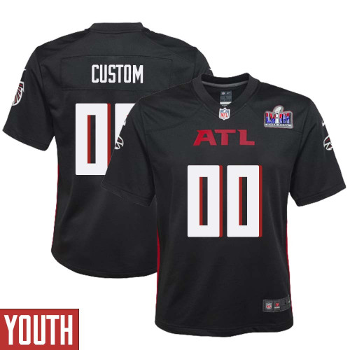 Custom Atlanta Falcons Super Bowl LVIII Home Game Jersey Black Youth – Replica