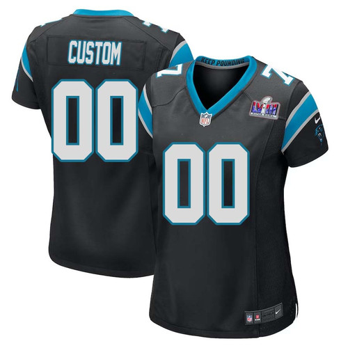 Custom Carolina Panthers Super Bowl LVIII Home Game Jersey 22-23 – Black for Women – Replica
