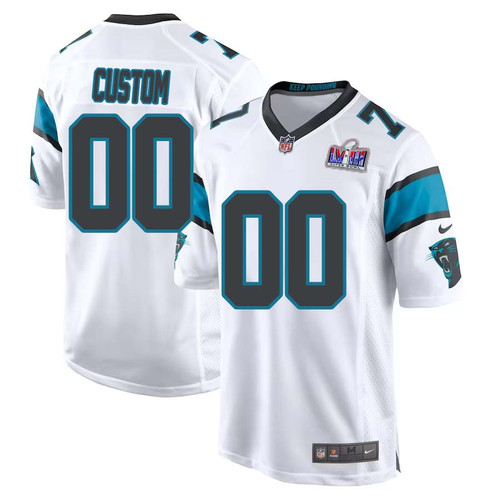 Custom Carolina Panthers Super Bowl LVIII Road Game Jersey 22-23 – White for Mens – Replica