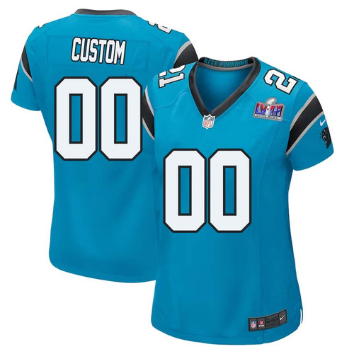 Custom Women Carolina Panthers Super Bowl LVIII Alternate Game Jersey – Blue – Replica