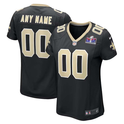 Custom New Orleans Saints Super Bowl LVIII Home Game Jersey NFL 2023 Draft First Round Pick – Black for Women – Replica