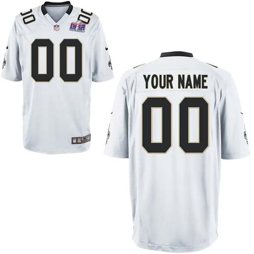Youth Custom White New Orleans Saints Super Bowl LVIII Away Game Jersey – Replica