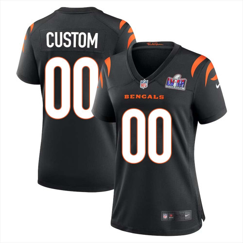 Custom Home Bengals Super Bowl LVIII Limited Black Jersey for Women – Replica