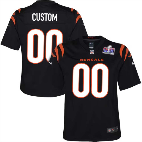 Custom Home Bengals Super Bowl LVIII Limited Black Jersey for Youth – Replica